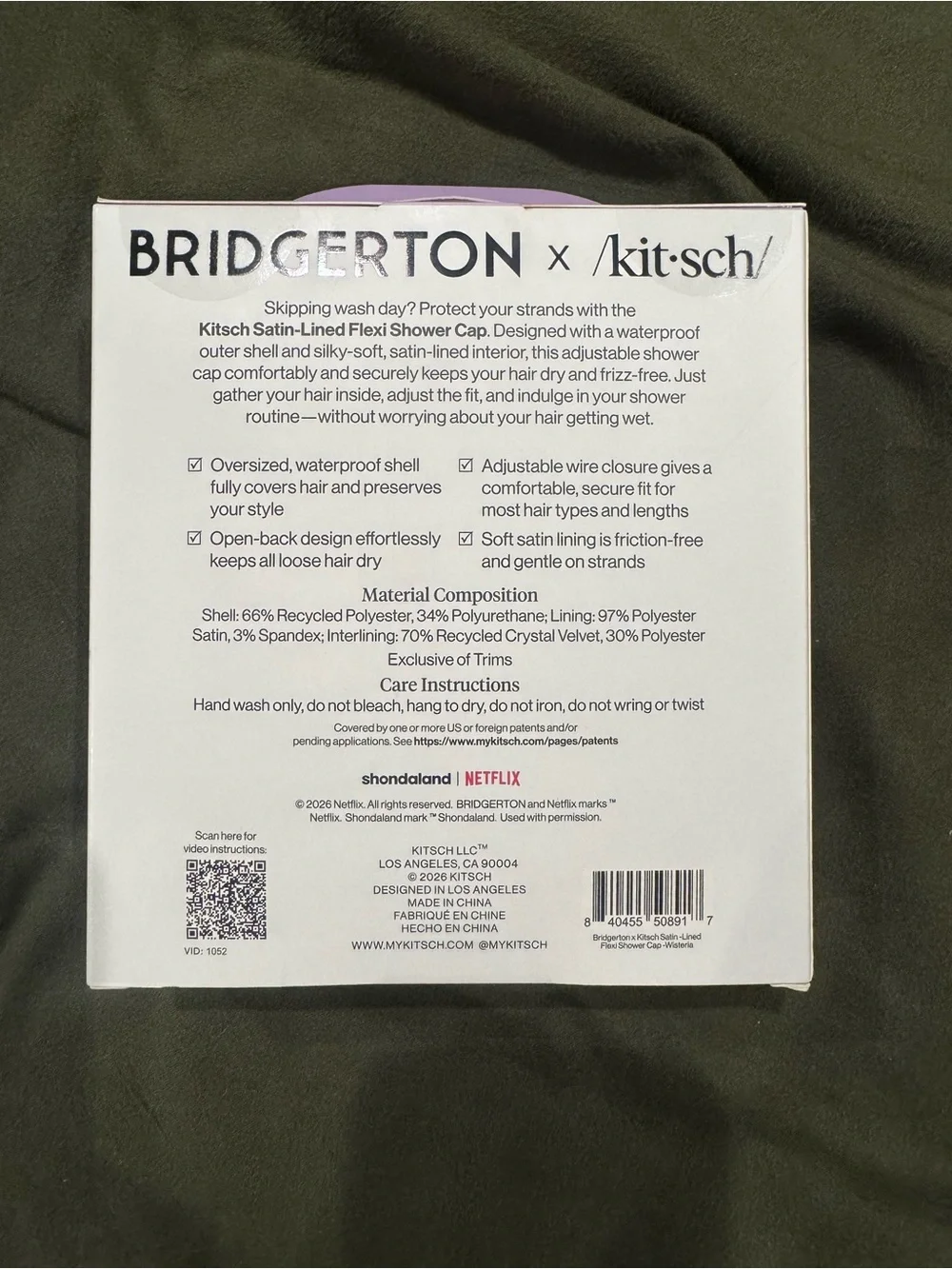 Kitsch Bridgerton Floral Satin-Lined Flexi Shower Cap — Pink & Purple